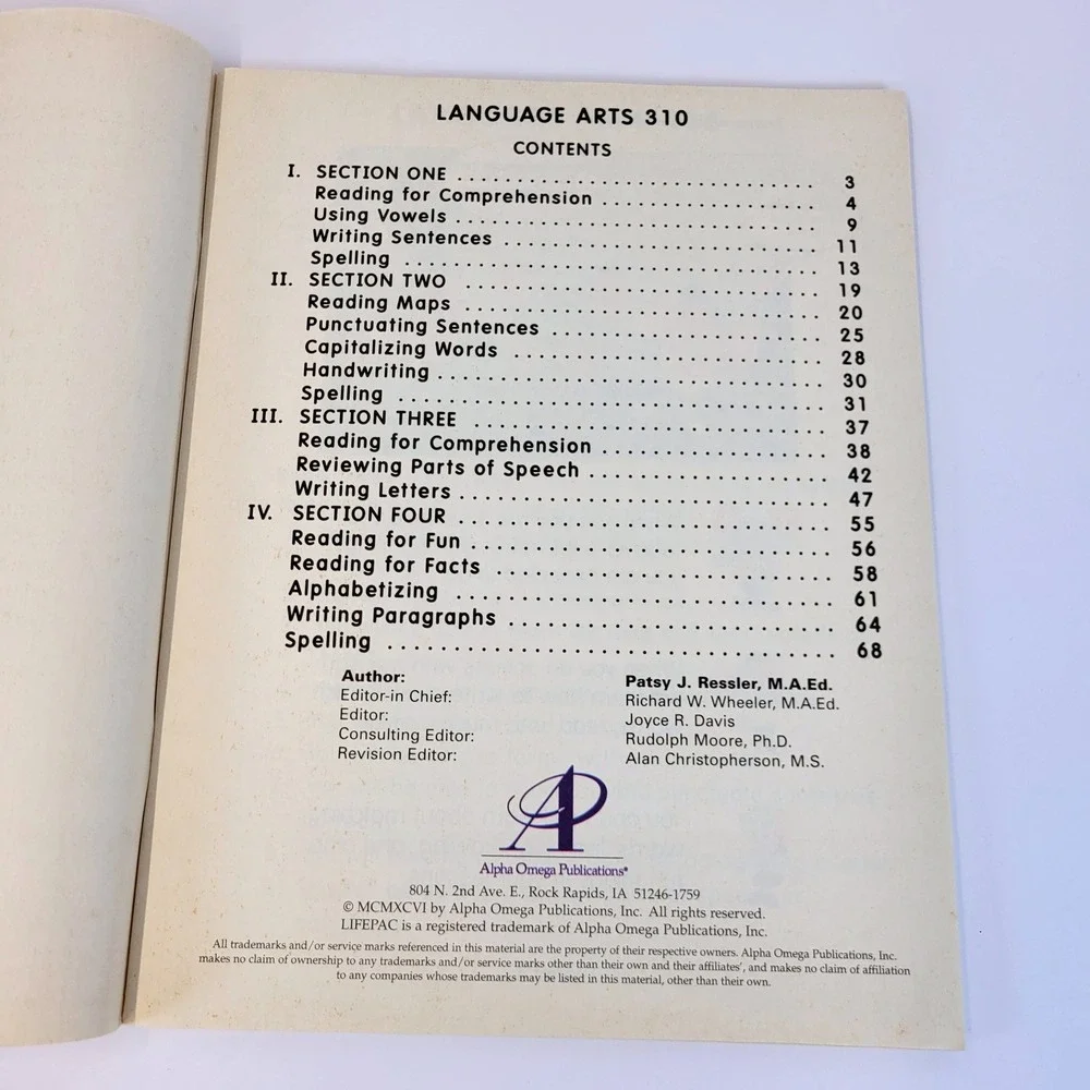 Alpha Omega LIFEPAC Language Arts Grade 3 Unit 10 Workbook Yellow Kids Paperback